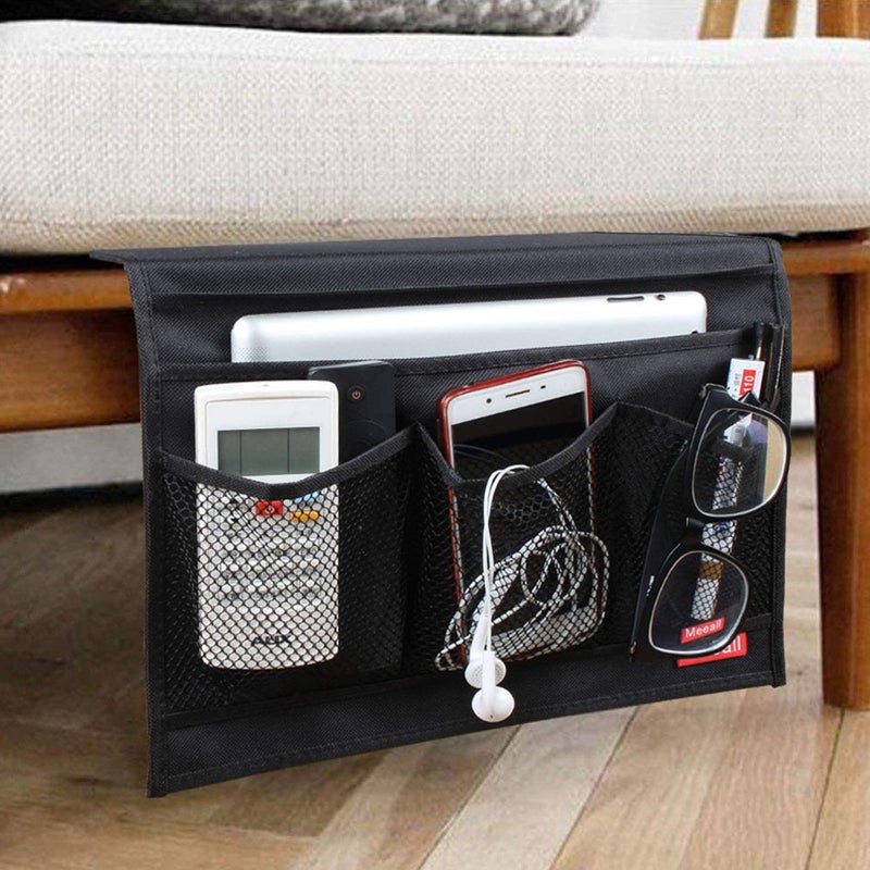 Meeall Bedside Caddy 4 Pockets Bedside Organizer Caddy Fit Tablet Magazine Phone Glasses, Under Mattress Remote Control Holder Storage Organizer, Black - Image 5